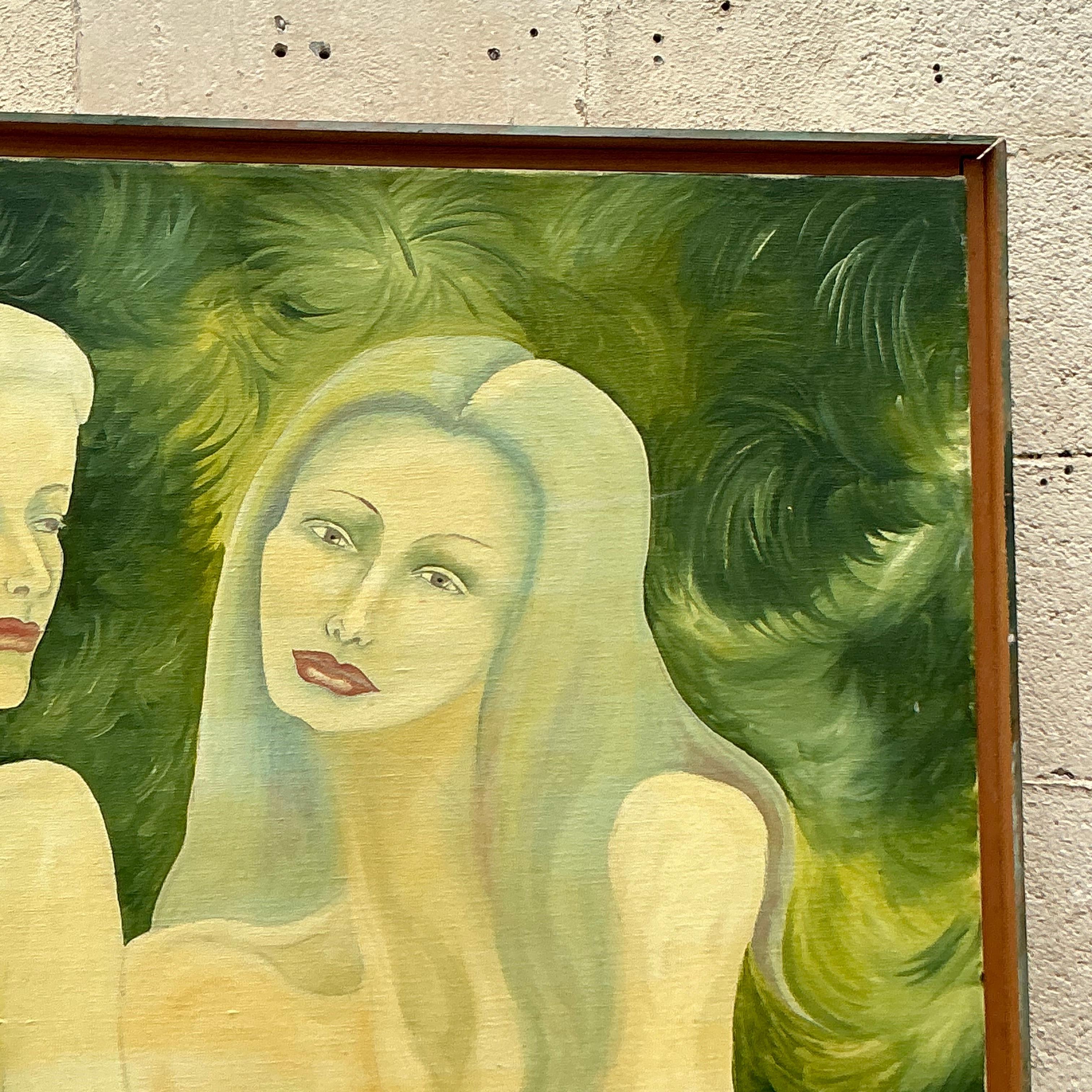 Experience the allure of bohemian art with this vintage nude figurative oil painting on canvas. The original piece, rich in expressive brushwork and earthy tones, captures the human form with a raw, evocative beauty. Perfect for adding a touch of