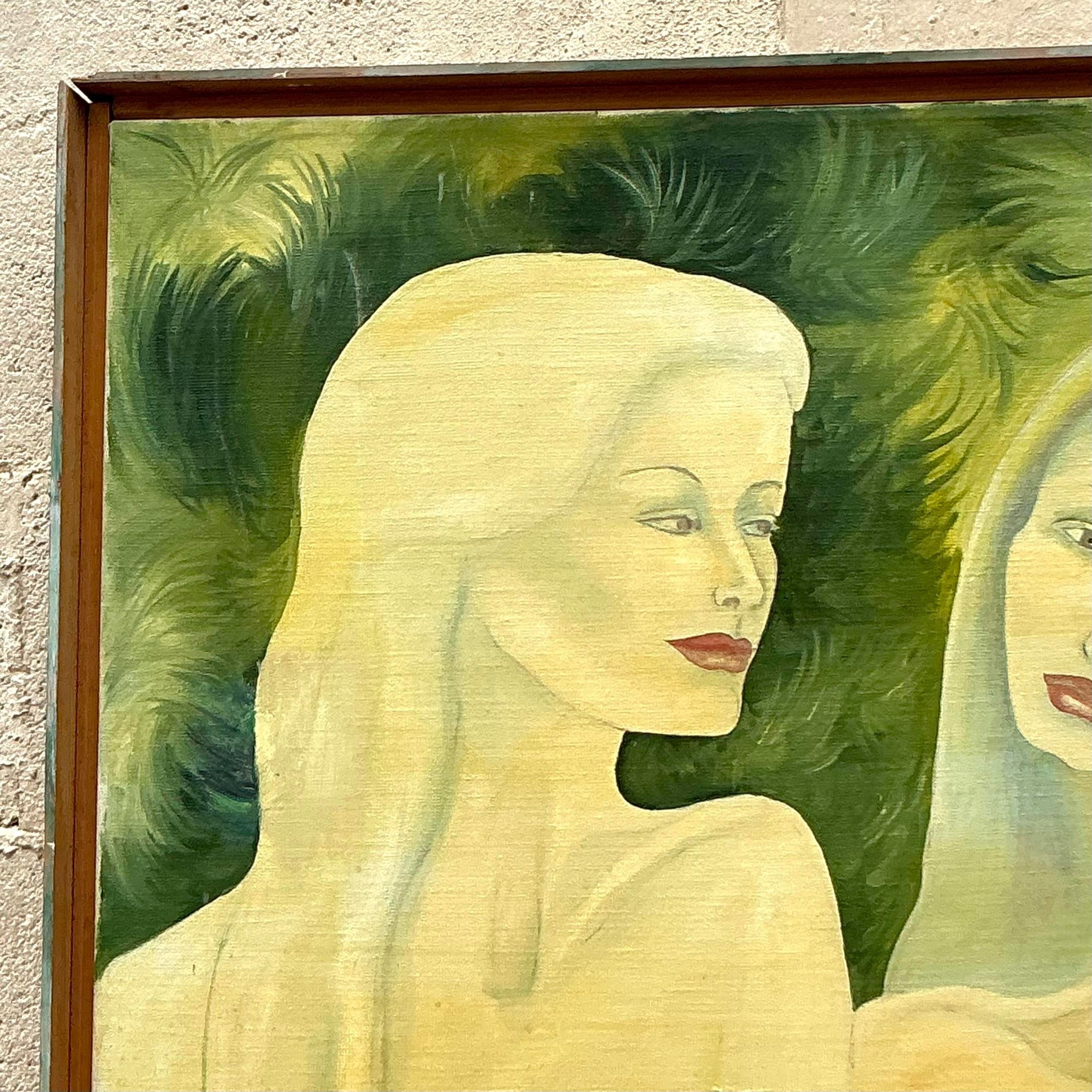American Vintage Boho Original Nude Figurative Oil Painting on Canvas For Sale