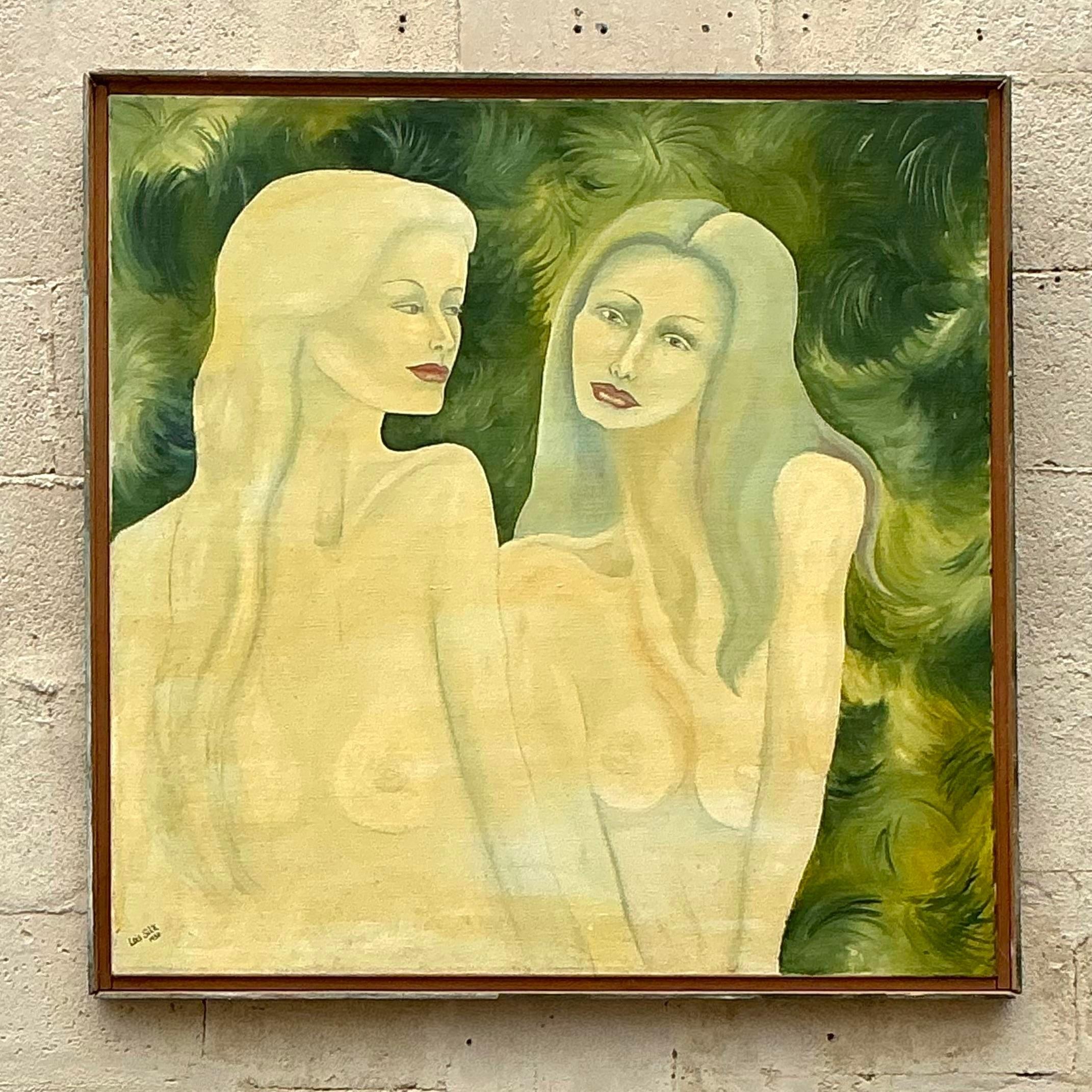 Vintage Boho Original Nude Figurative Oil Painting on Canvas For Sale 3