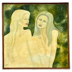Vintage Boho Original Akt-Figuratives Ölgemälde auf Leinwand, Vintage