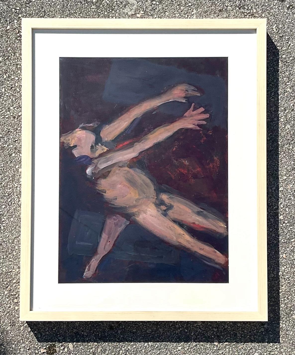 Nord-américain Vintage Boho Original Nude Huile sur papier en vente