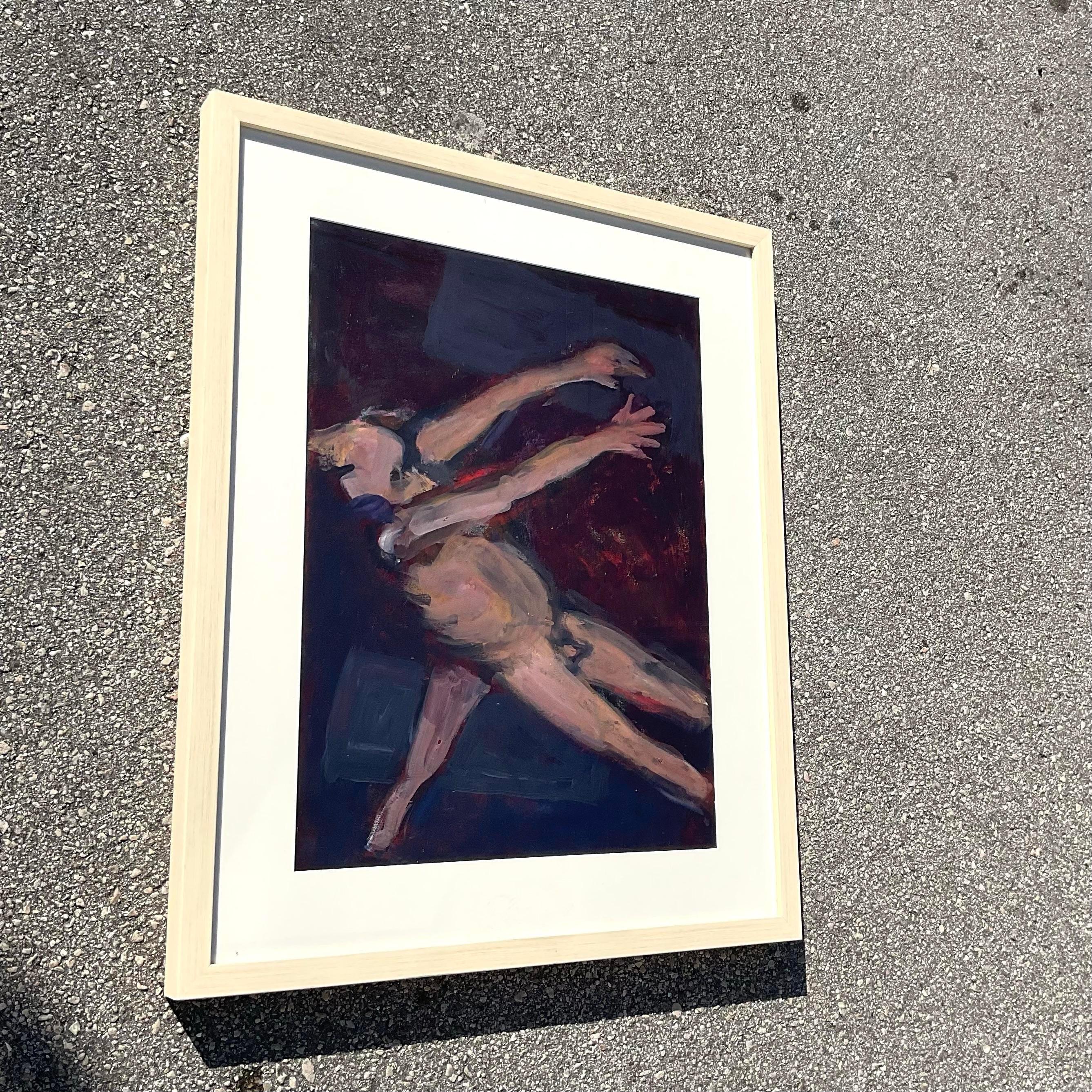 Vintage Boho Original Nude Huile sur papier Bon état - En vente à west palm beach, FL