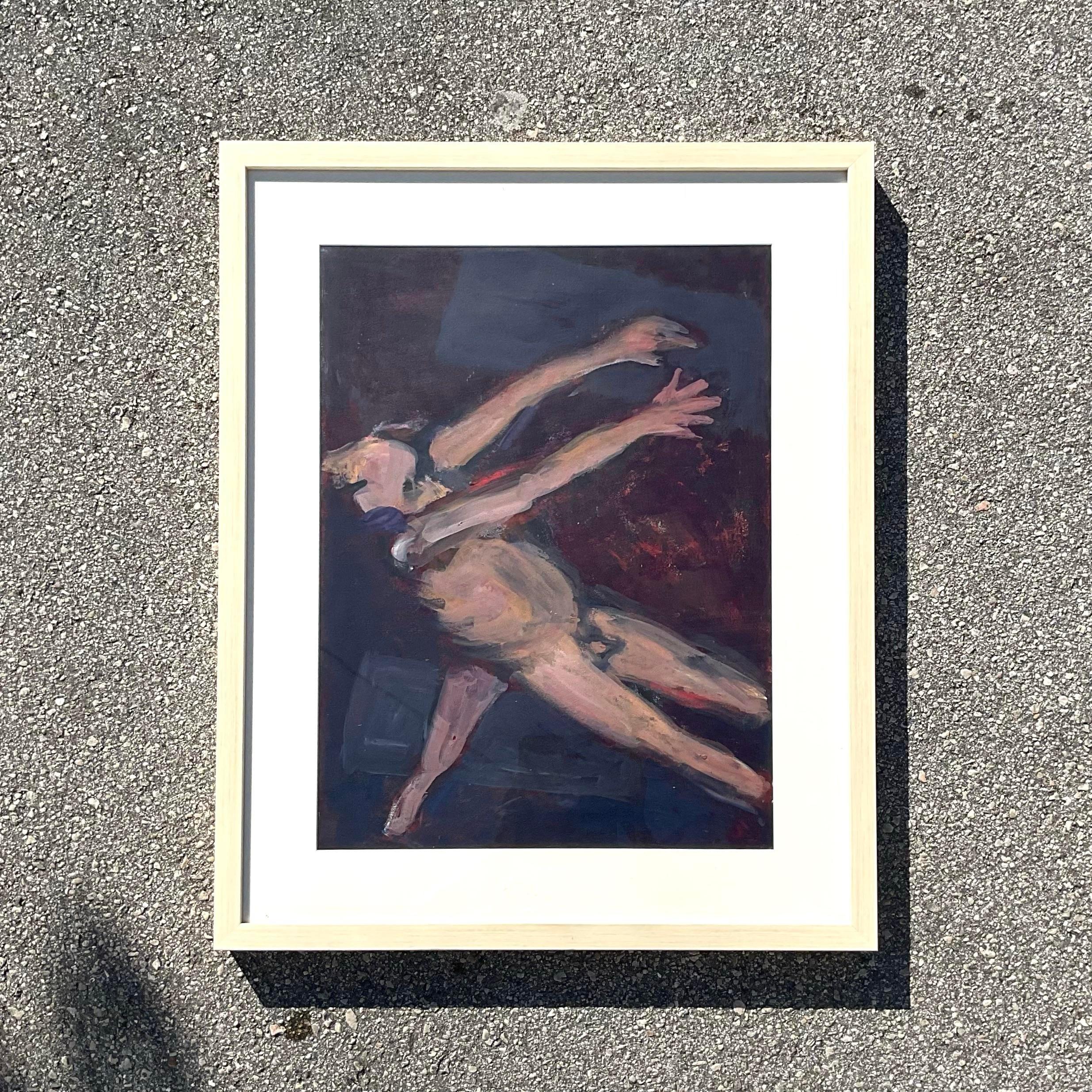 20ième siècle Vintage Boho Original Nude Huile sur papier en vente