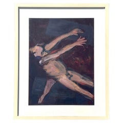 Vintage Boho Original Desnudo Óleo sobre Papel
