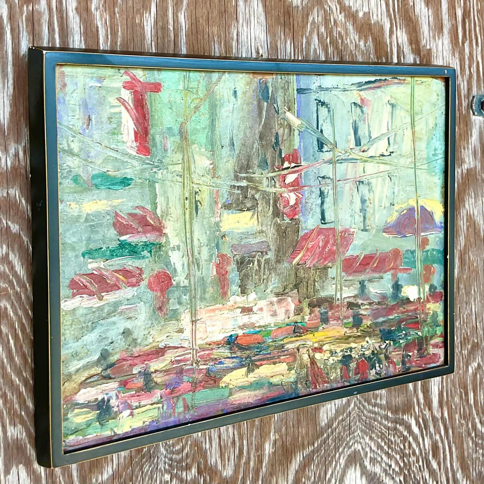 North American Vintage Boho Original Oil Impasto Abstract Expressionist Painting For Sale