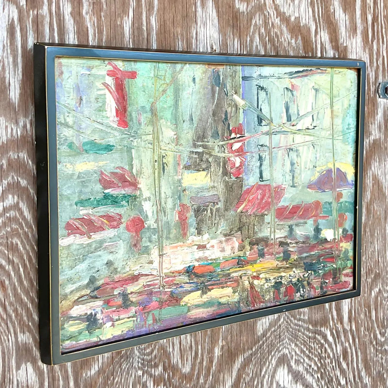 20th Century Vintage Boho Original Oil Impasto Abstract Expressionist Painting For Sale