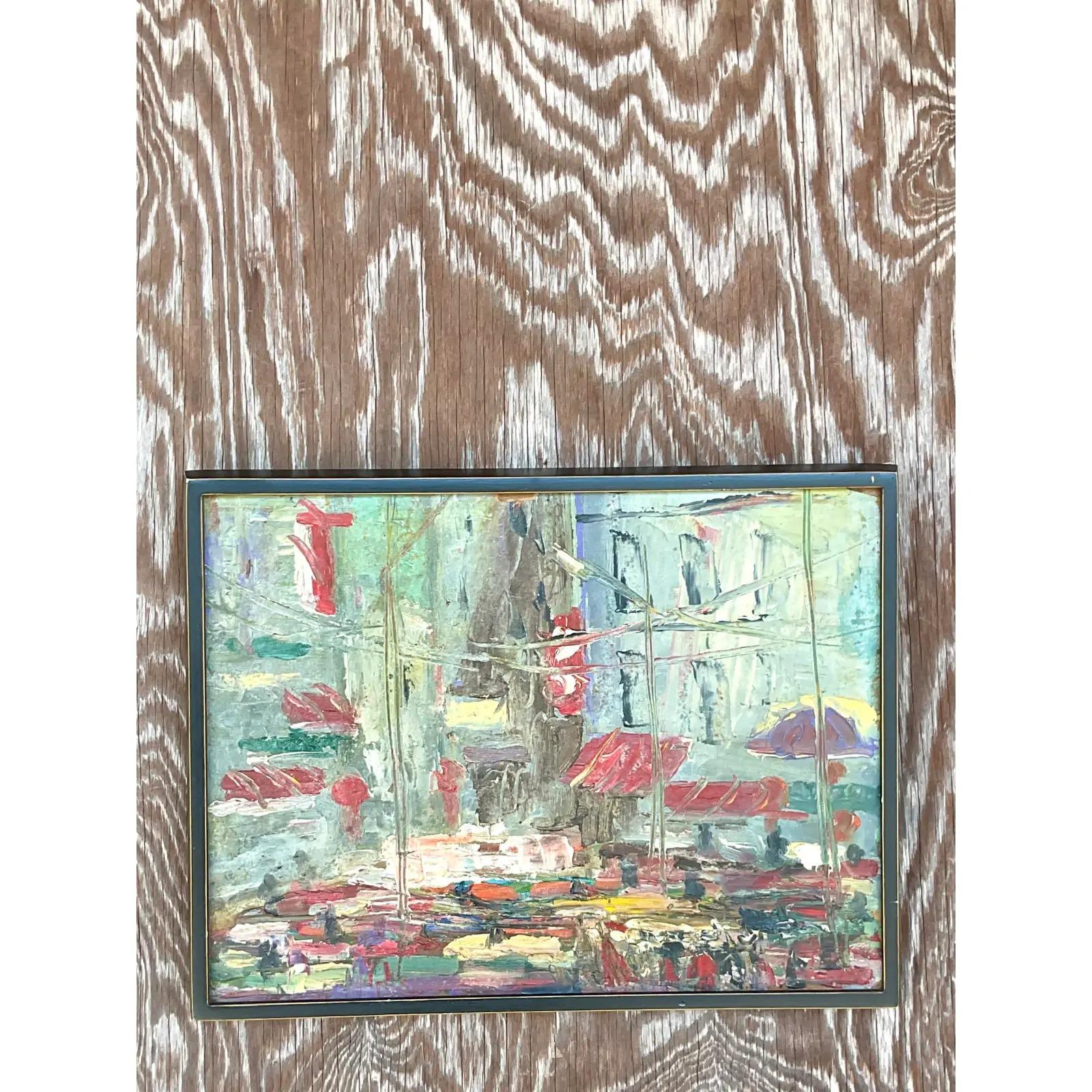 Vintage Boho Original Oil Impasto Abstract Expressionist Painting For Sale 1