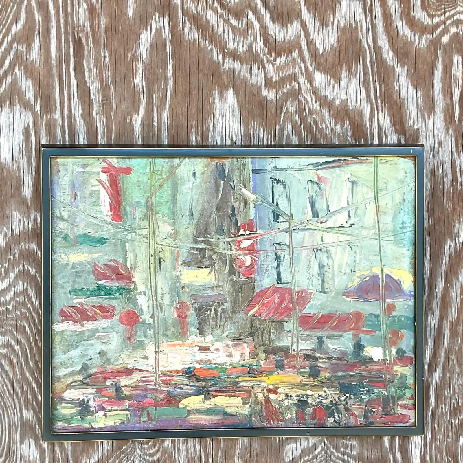 Vintage Boho Original Oil Impasto Abstract Expressionist Painting For Sale 2