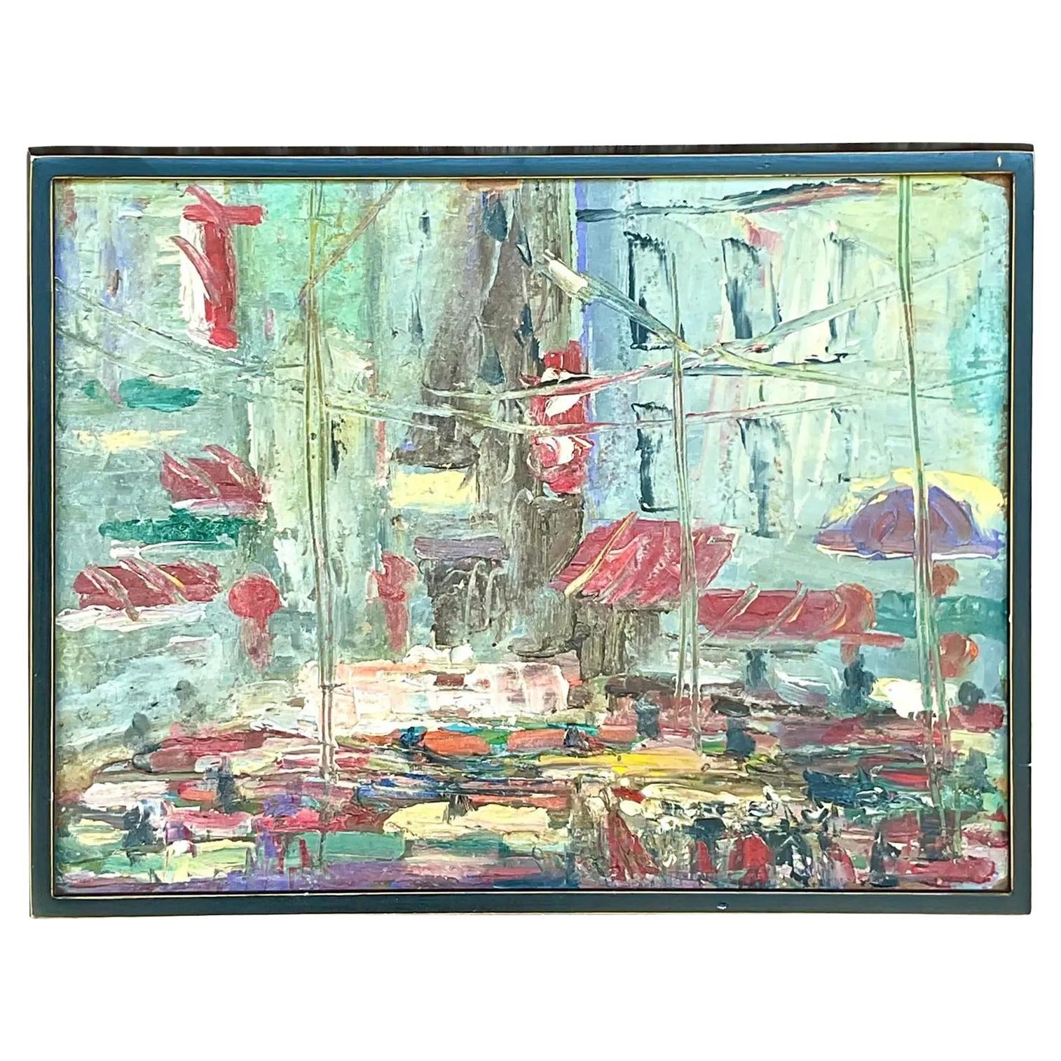 Vintage Boho Original Oil Impasto Abstract Expressionist Painting For Sale