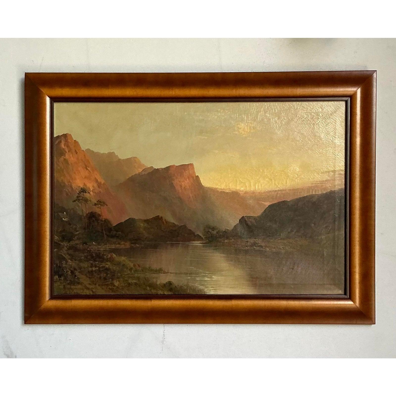 Vintage Boho Original Öl-Landschaft auf Leinwand (20. Jahrhundert) im Angebot