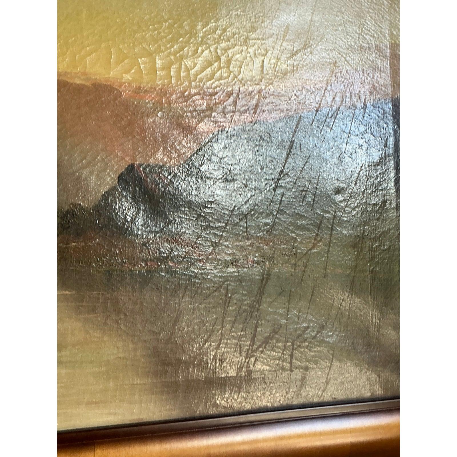 Vintage Boho Original Öl-Landschaft auf Leinwand im Angebot 1