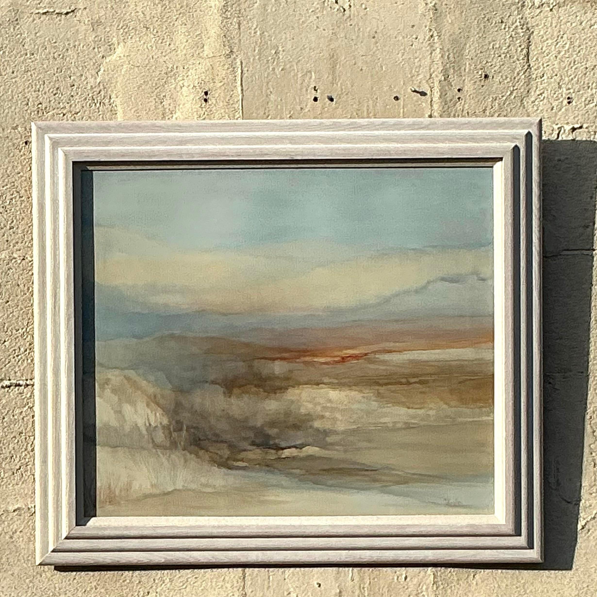 Rustic Vintage Boho Original Oil Landscape Painting on Canvas For Sale