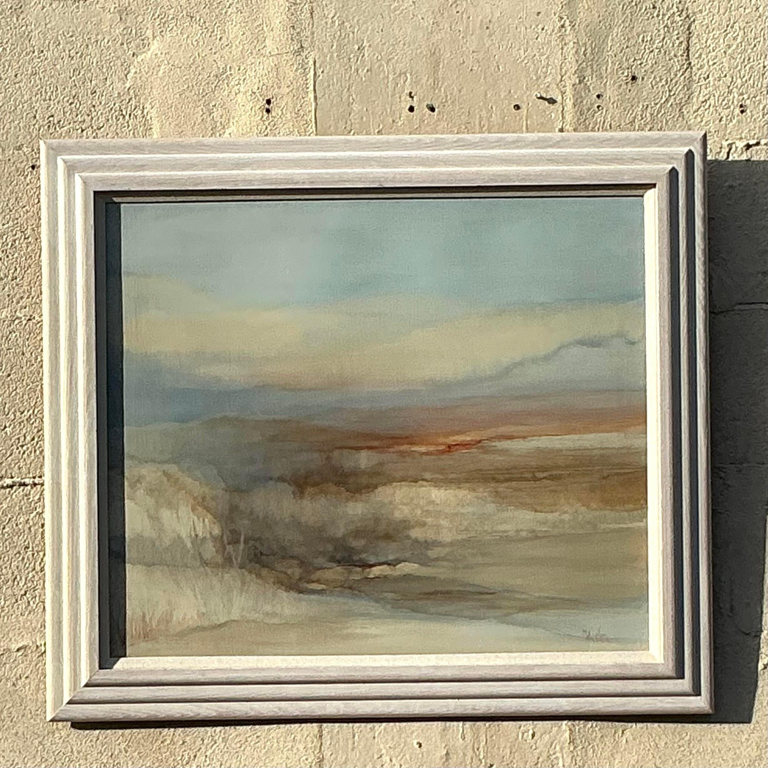 American Vintage Boho Original Oil Landscape Painting on Canvas For Sale