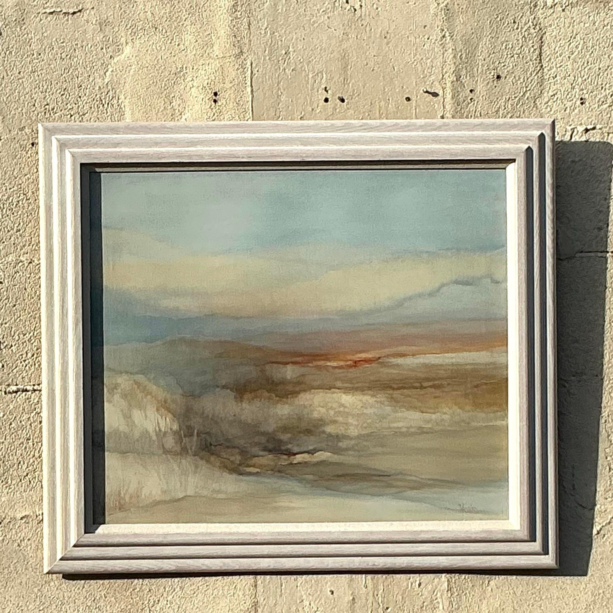 Vintage Boho Original Oil Landscape Painting on Canvas For Sale 1