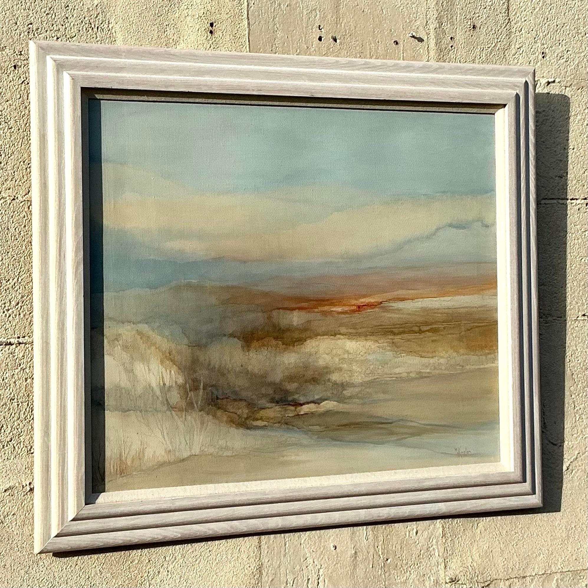 Vintage Boho Original Oil Landscape Painting on Canvas For Sale 2