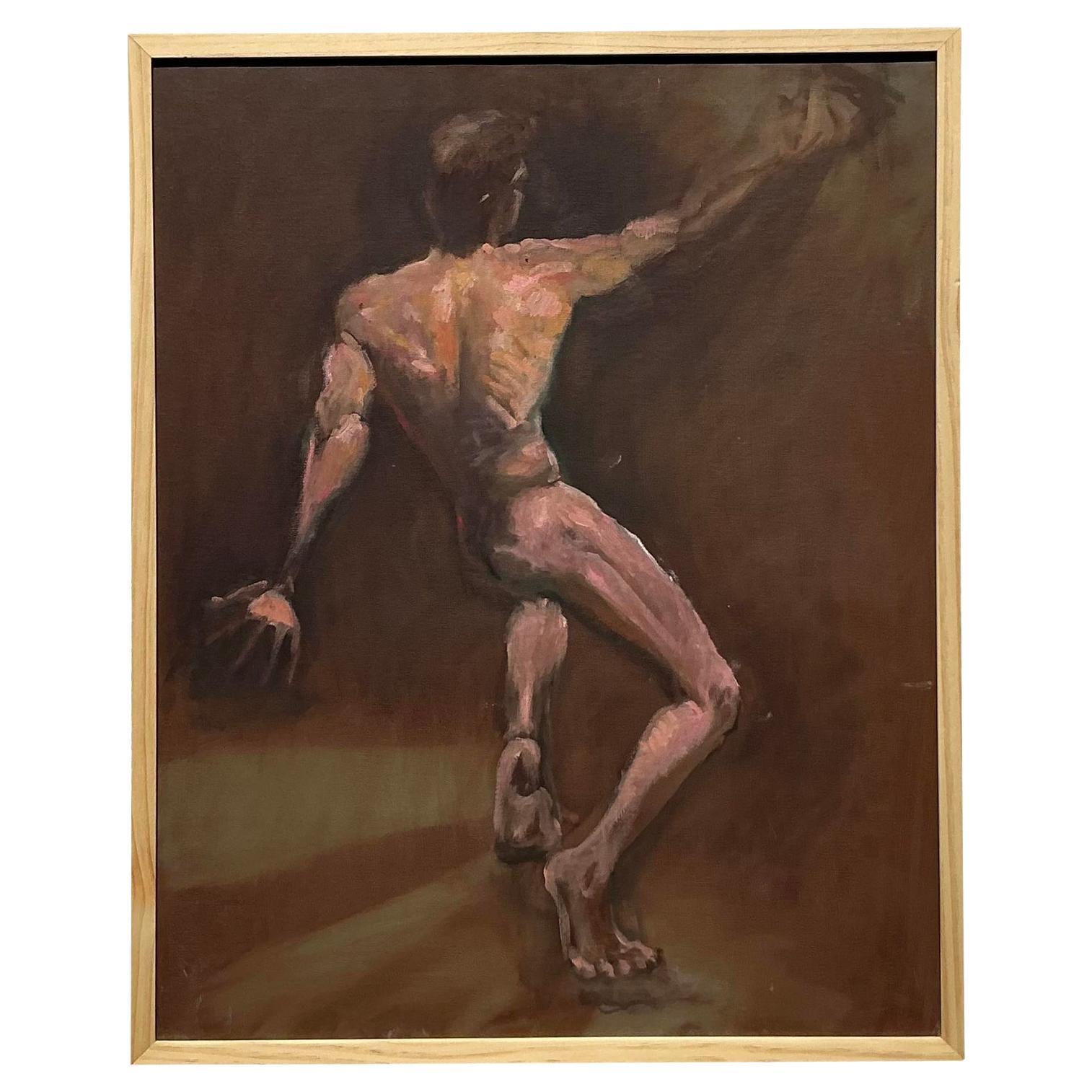 Vintage Boho Original Oil Nude on Canvas