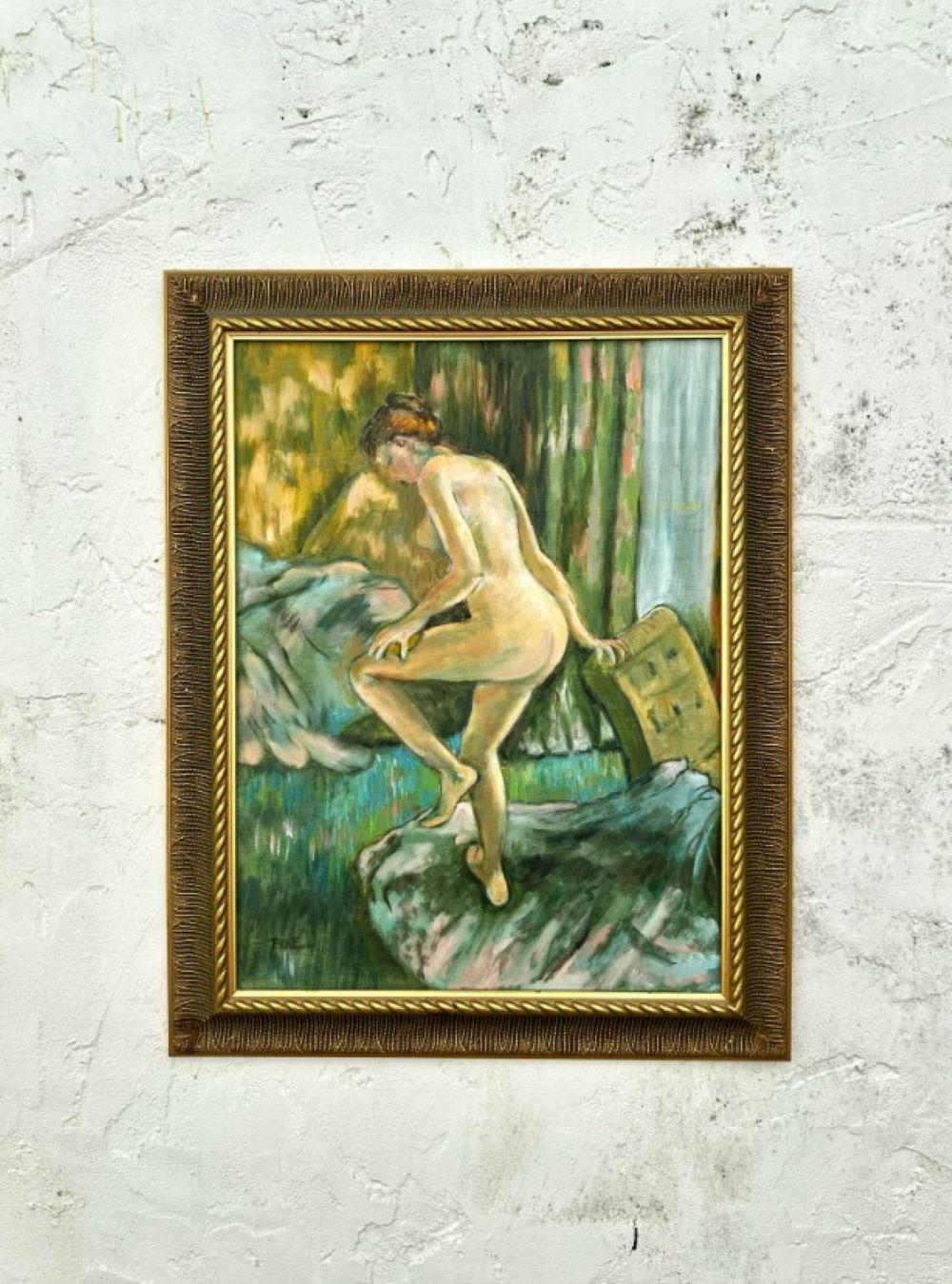 20ième siècle Huile sur toile originale de Boho représentant une femme nue, signée par l'artiste en vente