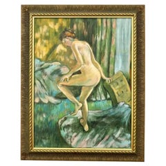 Olio originale vintage Boho su tela con nudo figurato di donna firmato dall'artista