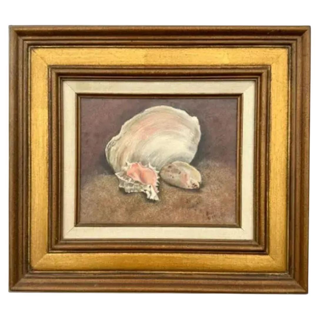 Vintage Oil originale su tela Natura morta di conchiglie firmato dall'artista