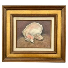 Vintage Oil originale su tela Natura morta di conchiglie firmato dall'artista