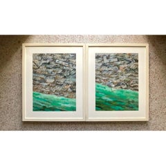 Vintage Abstract Expressionist Green Landscape Paintings, Pair