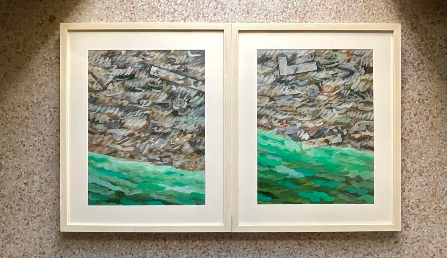 Bohème Peinture abstraite originale de Boho sur papier - une paire en vente