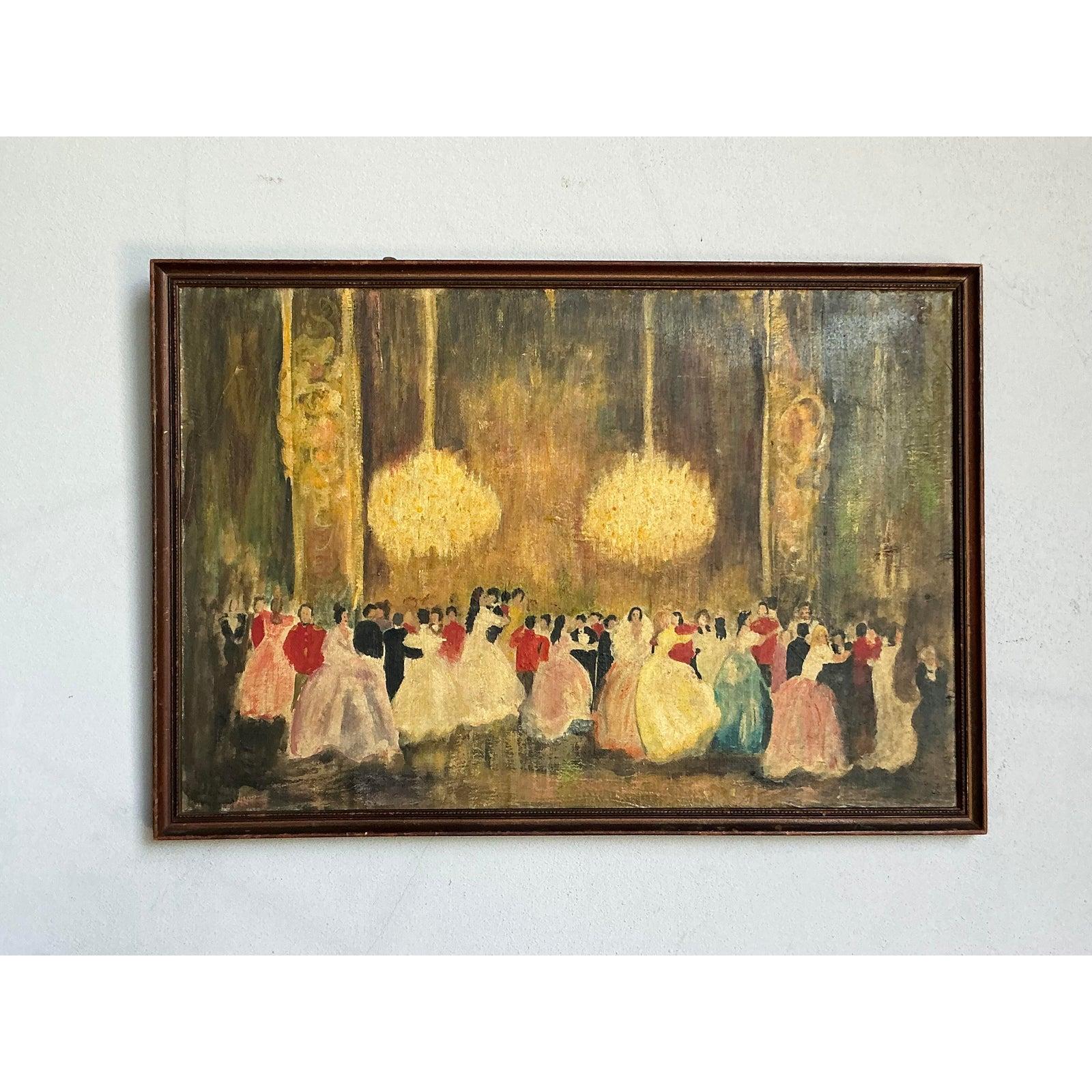 Vintage Boho Original Ölgemälde eines Ballsaal Tanz (Klassisch-römisch) im Angebot