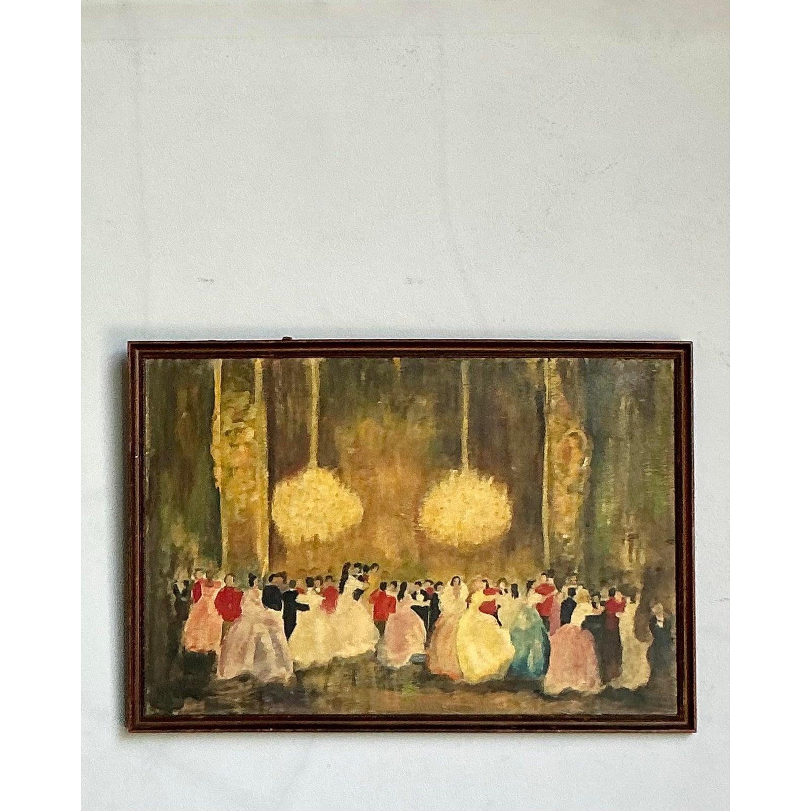 Vintage Boho Original Ölgemälde eines Ballsaal Tanz (amerikanisch) im Angebot