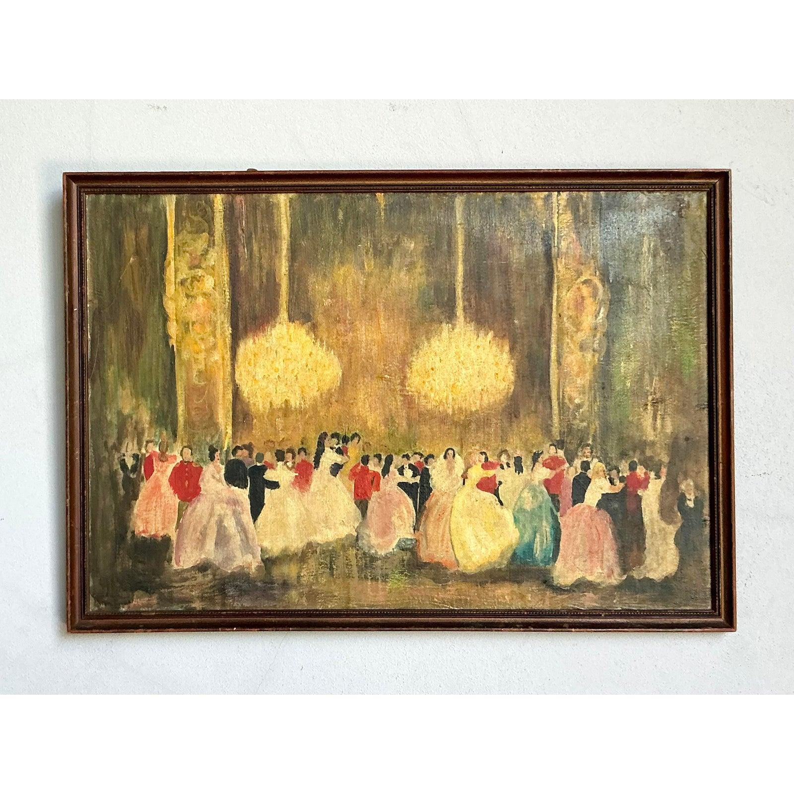 Vintage Boho Original Ölgemälde eines Ballsaal Tanz im Zustand „Gut“ im Angebot in West Palm Beach, FL