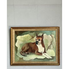 Vintage Boho Original Oil Painting of a Boxer