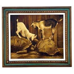 Pittura ad olio originale vintage boho di animali