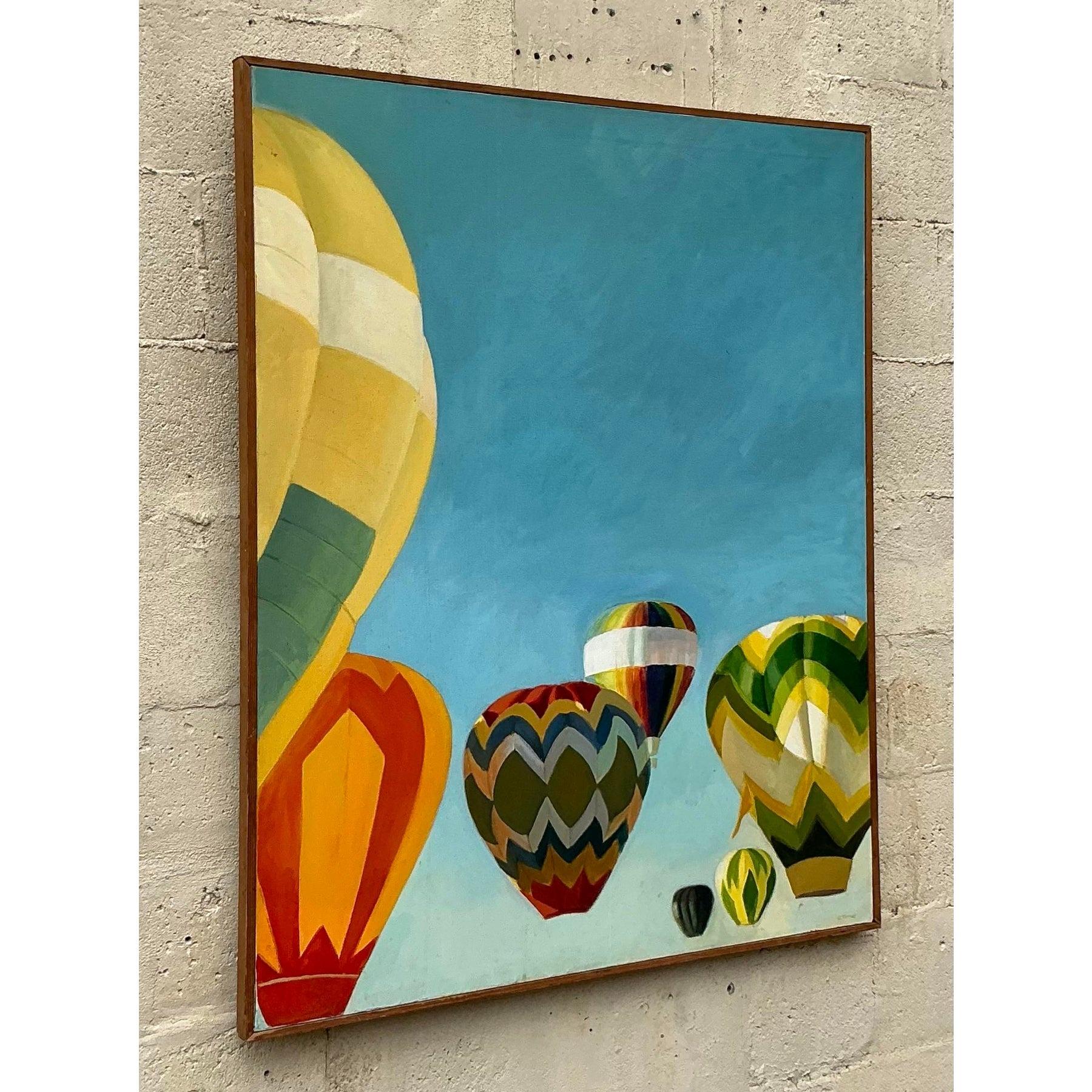 Vintage Boho Pintura al óleo original de globos Estadounidense en venta