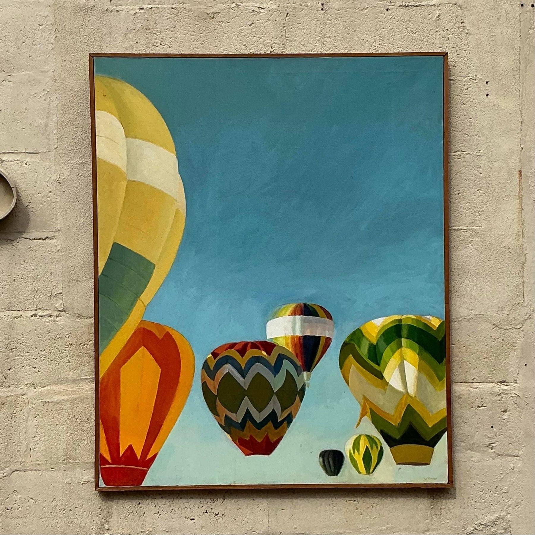 Vintage Boho Pintura al óleo original de globos en Bueno estado para la venta en west palm beach, FL
