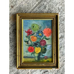 Vintage Boho Original Oil Painting of Flowers