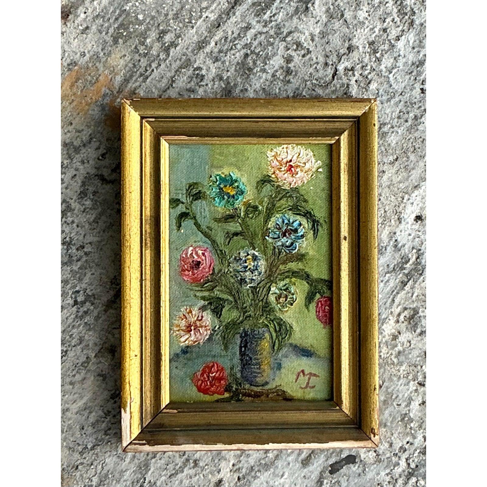 Originales Vintage Boho-Ölgemälde mit Blumen, Vintage im Zustand „Gut“ im Angebot in West Palm Beach, FL