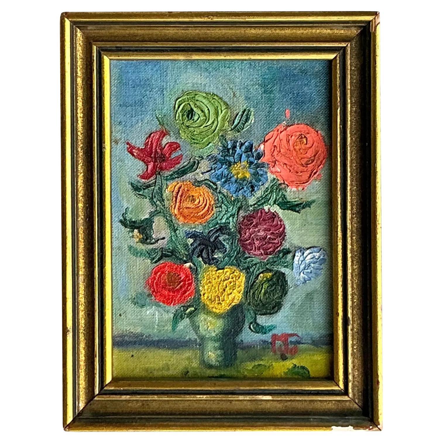 Vintage Boho Pintura al óleo original de flores