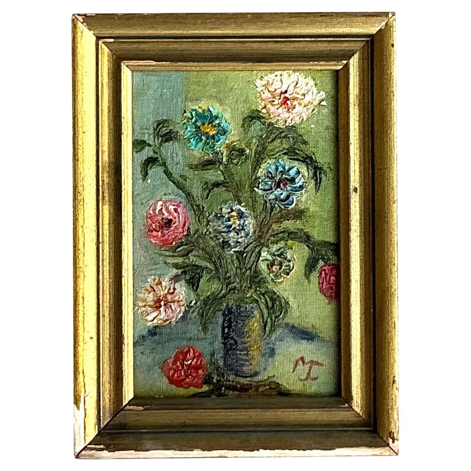 Vintage Boho Pintura al óleo original de flores