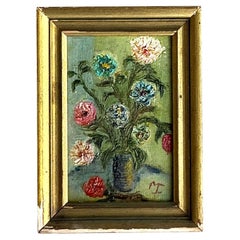 Originales Vintage Boho-Ölgemälde mit Blumen, Vintage