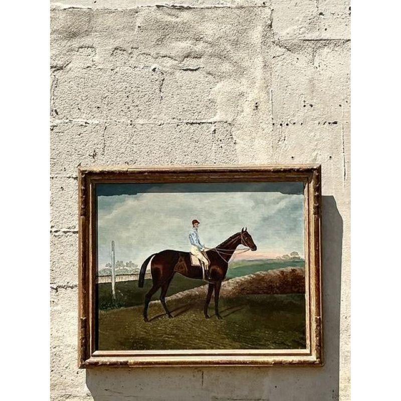 Originales Vintage Boho-Ölgemälde von Pferd und Reiter, Vintage (Britisch) im Angebot