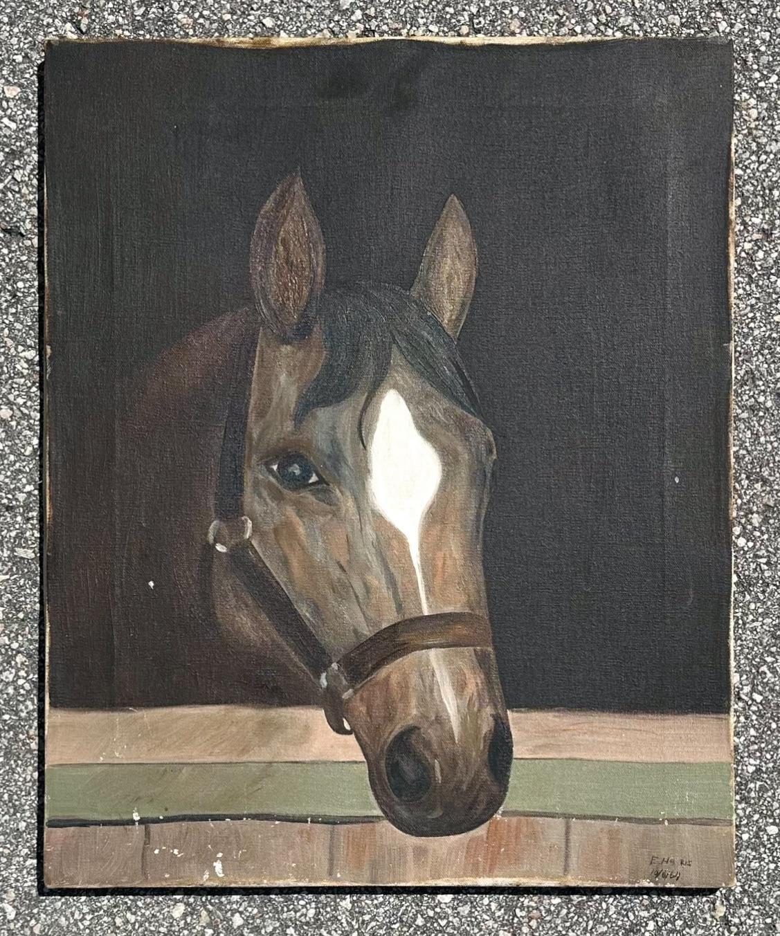 Vintage Boho Original Oil Painting of Horse In Good Condition In west palm beach, FL