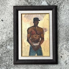 Vintage Boho Original Oil Painting of Man, Framed