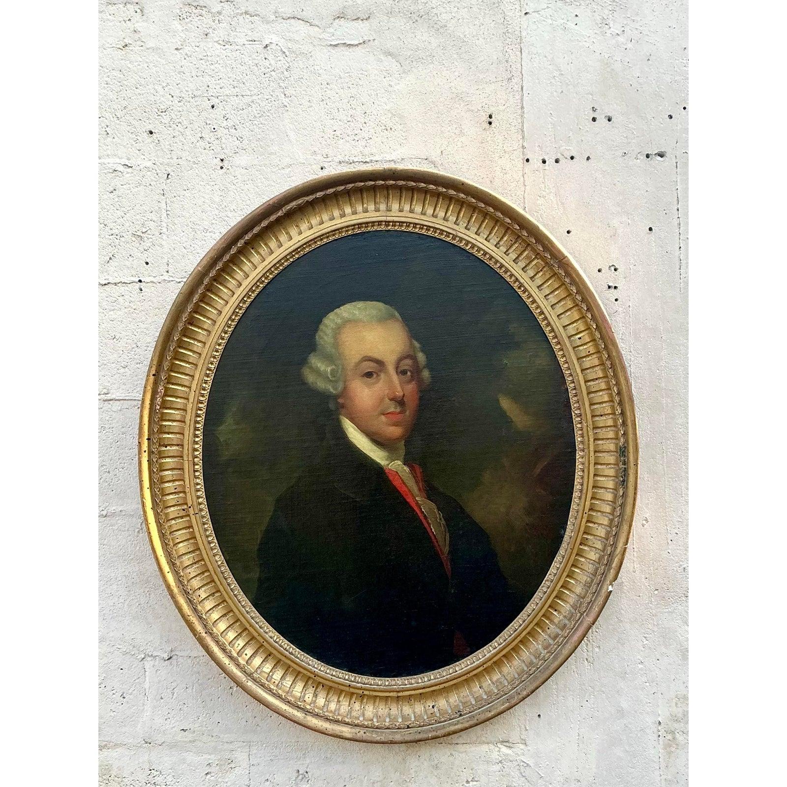 Vintage Boho Original Oil Painting of Noble Man For Sale at 1stDibs