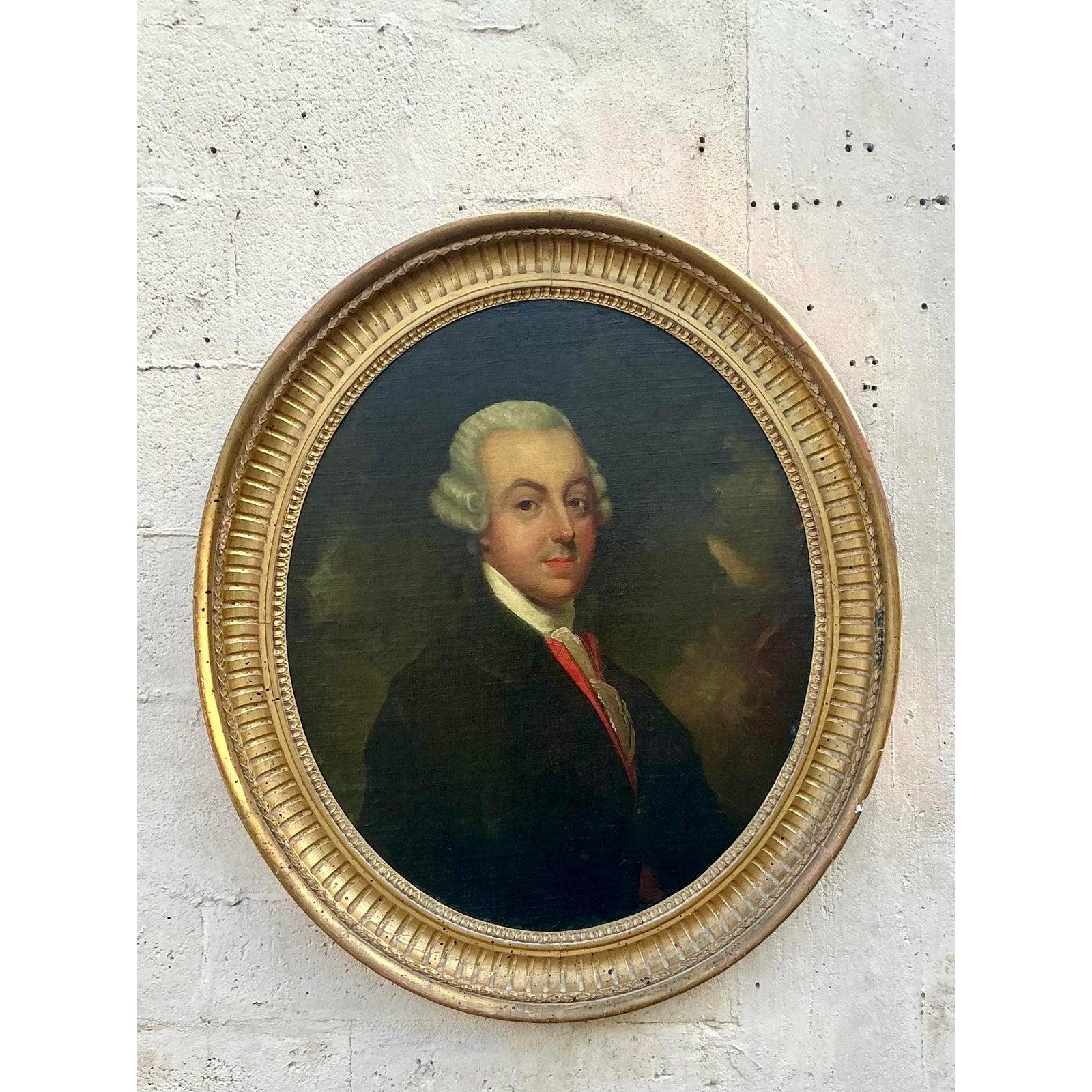 Vintage Boho Original Oil Painting of Noble Man For Sale at 1stDibs