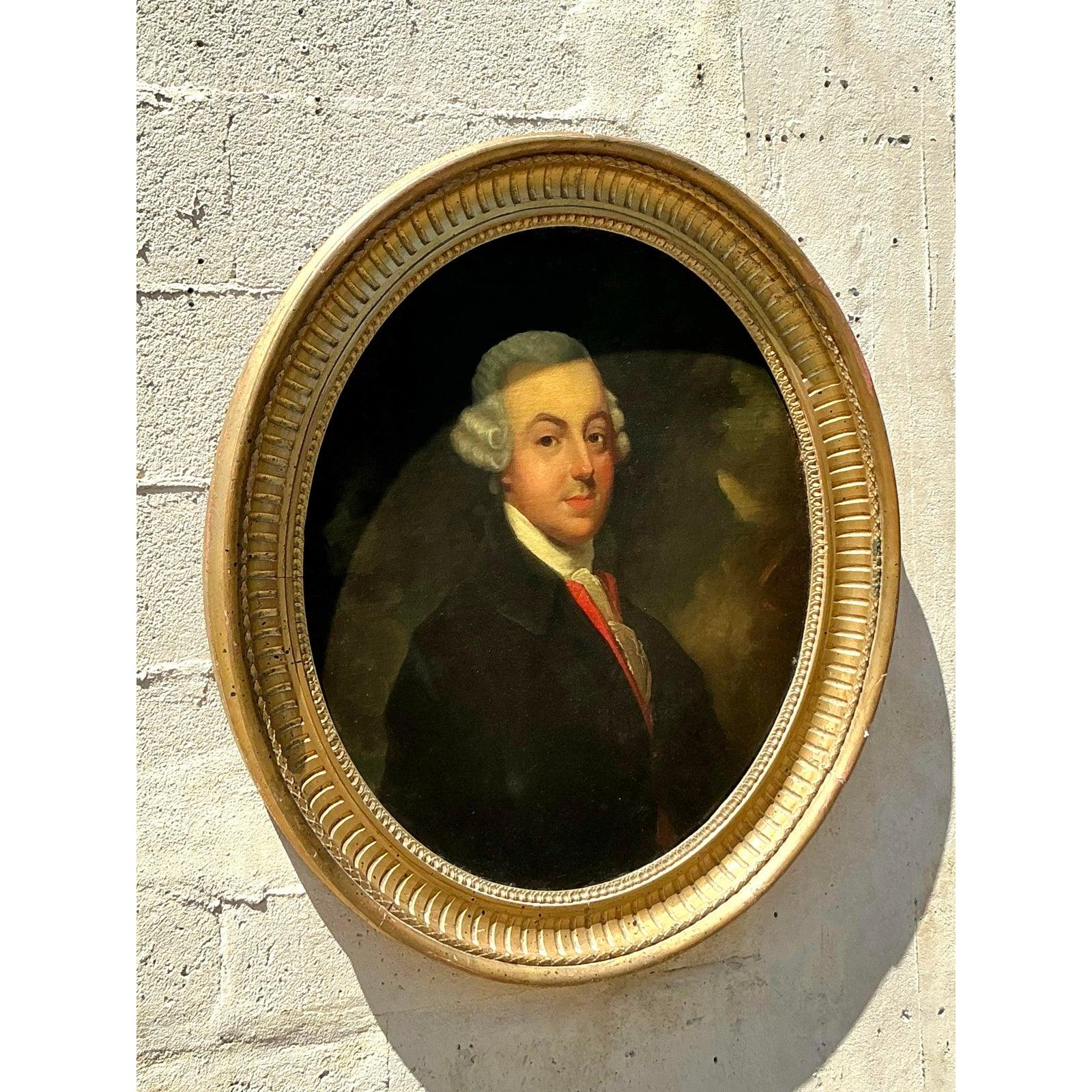 Vintage Boho Original Oil Painting of Noble Man For Sale at 1stDibs