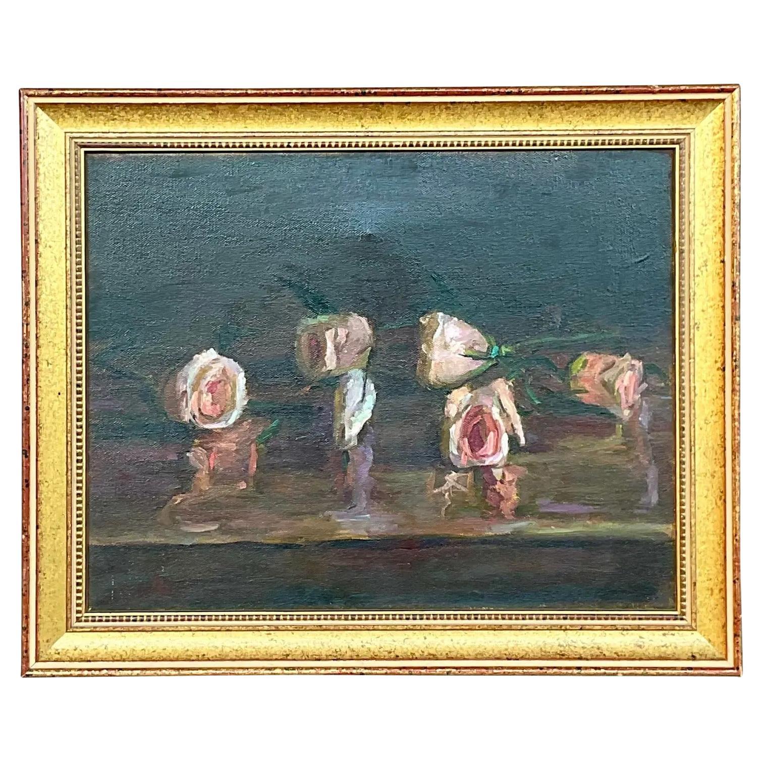 Vintage Boho Unsigned Original Oil Painting of Woman For Sale at 1stDibs