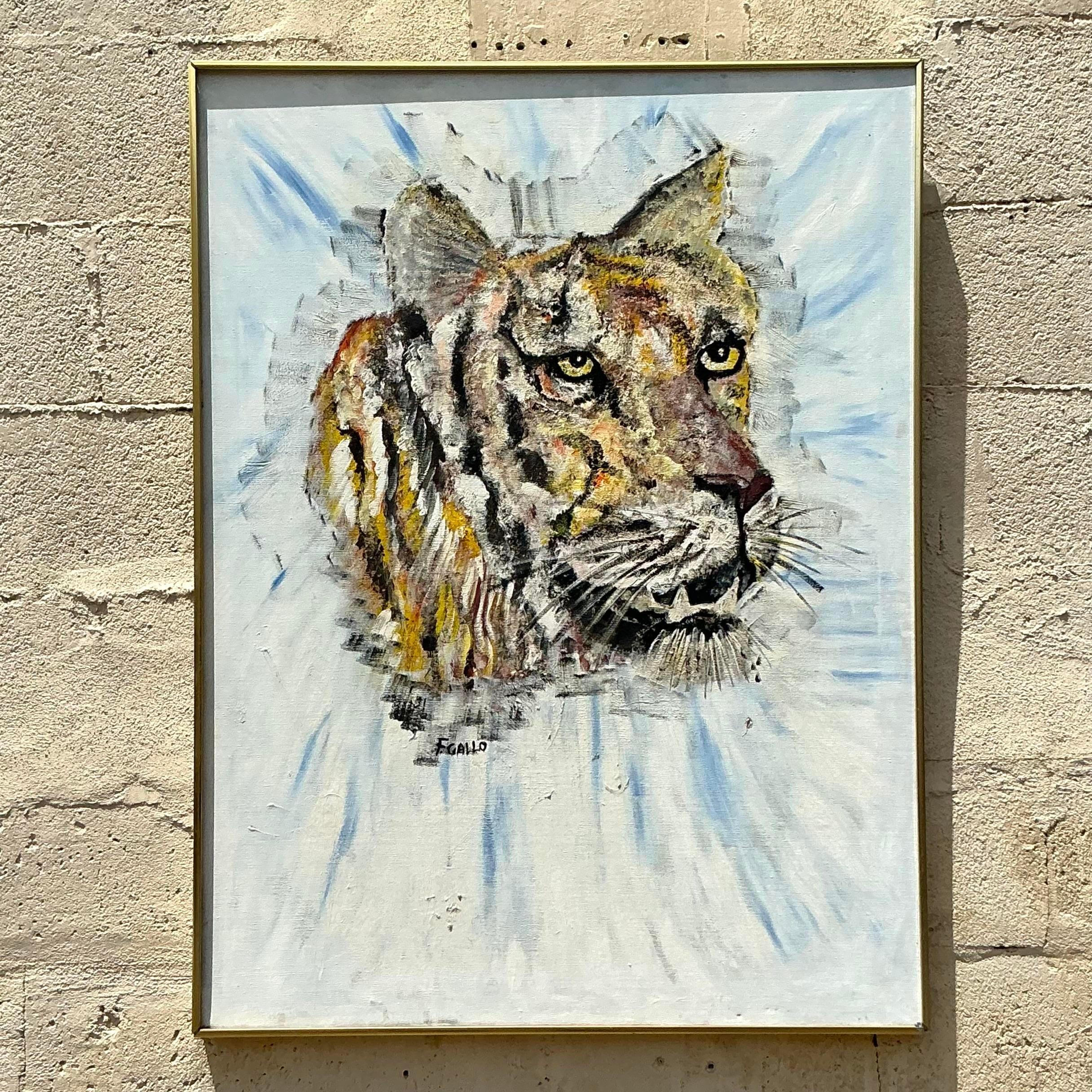 Americano Pittura a olio originale vintage boho di tigre in vendita