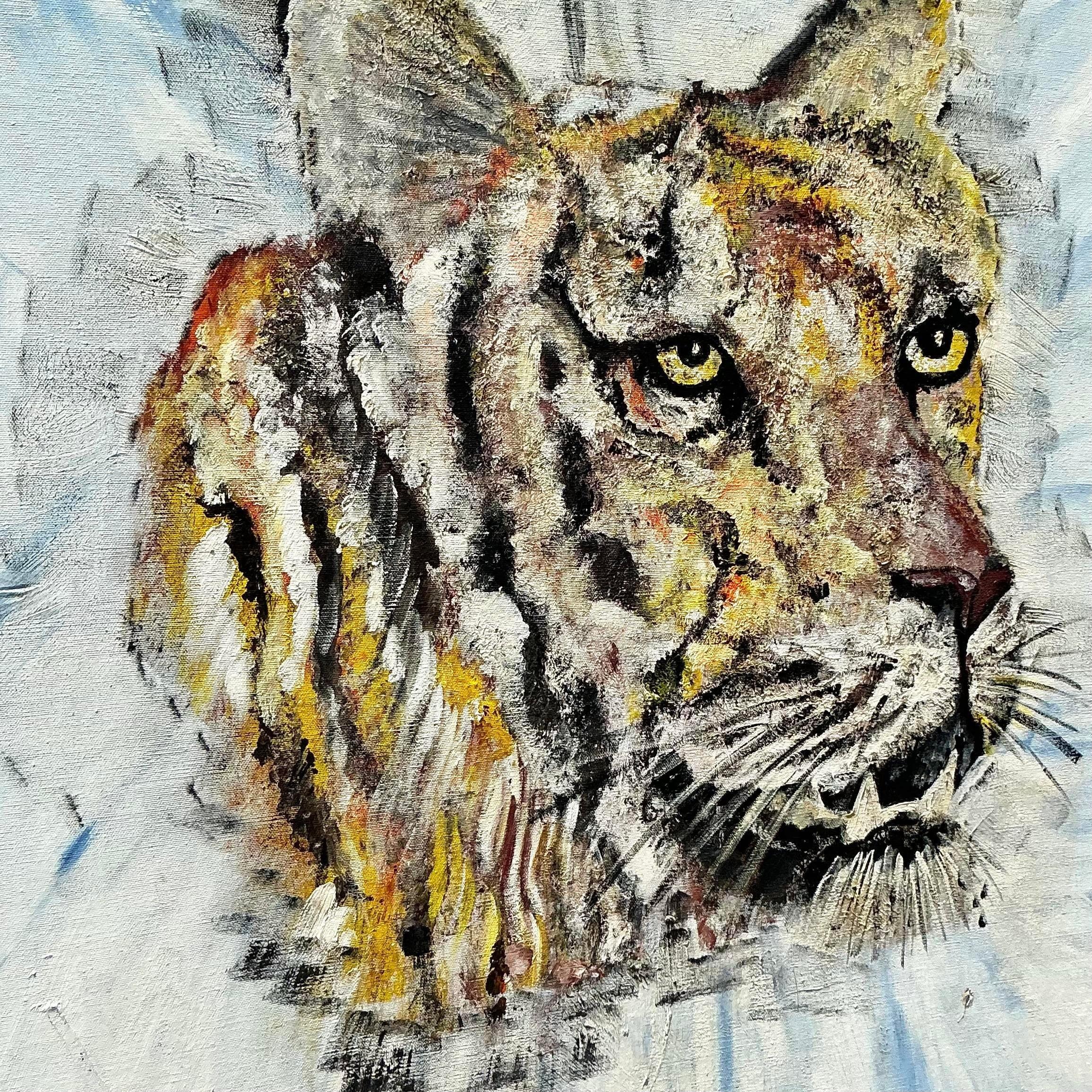 Pittura a olio originale vintage boho di tigre In condizioni buone in vendita a west palm beach, FL