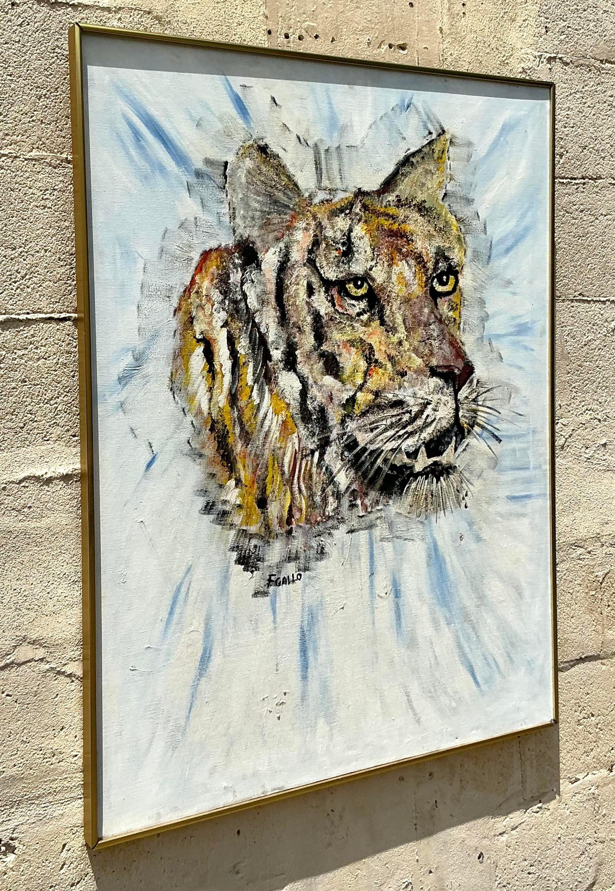XX secolo Pittura a olio originale vintage boho di tigre in vendita