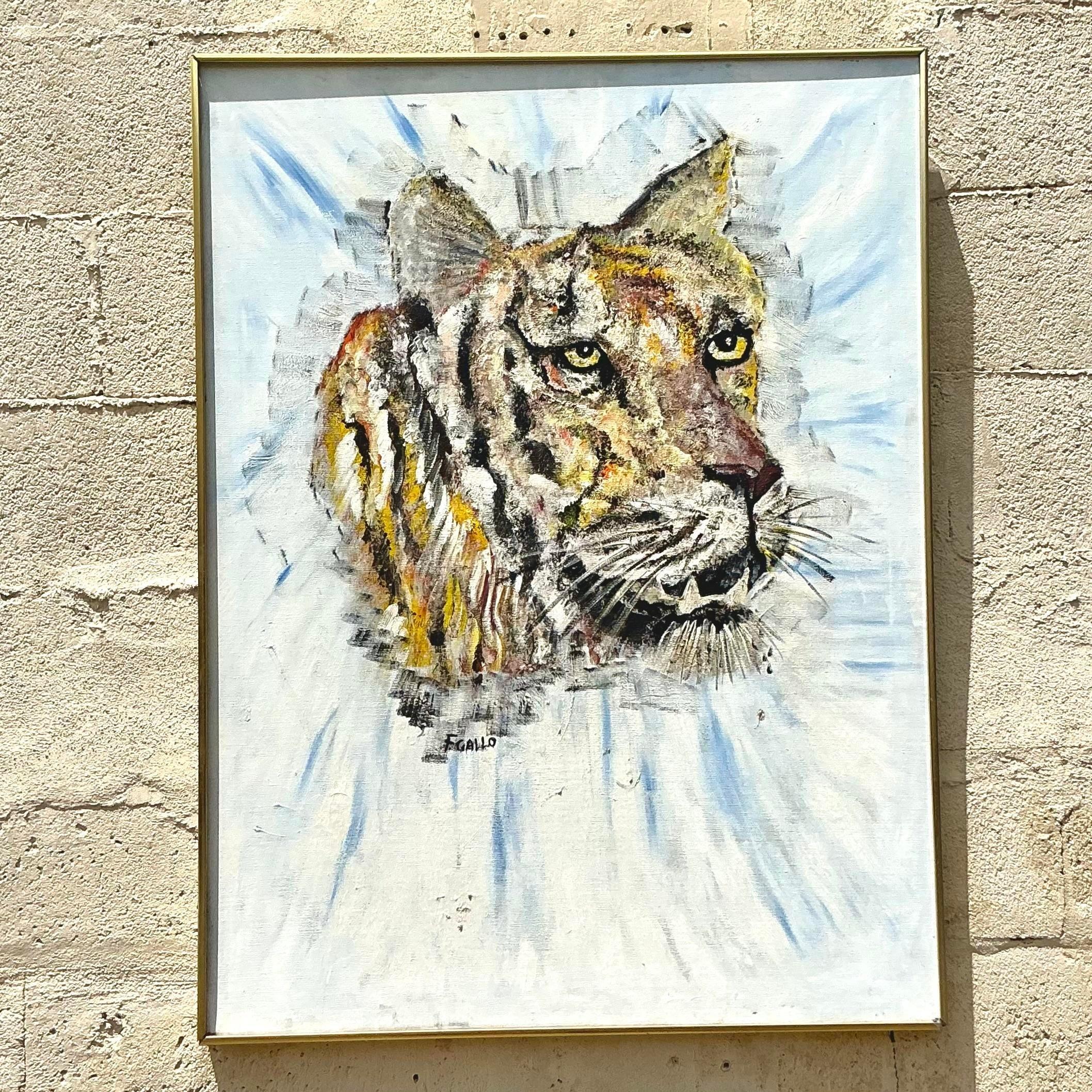 Pittura a olio originale vintage boho di tigre in vendita 1