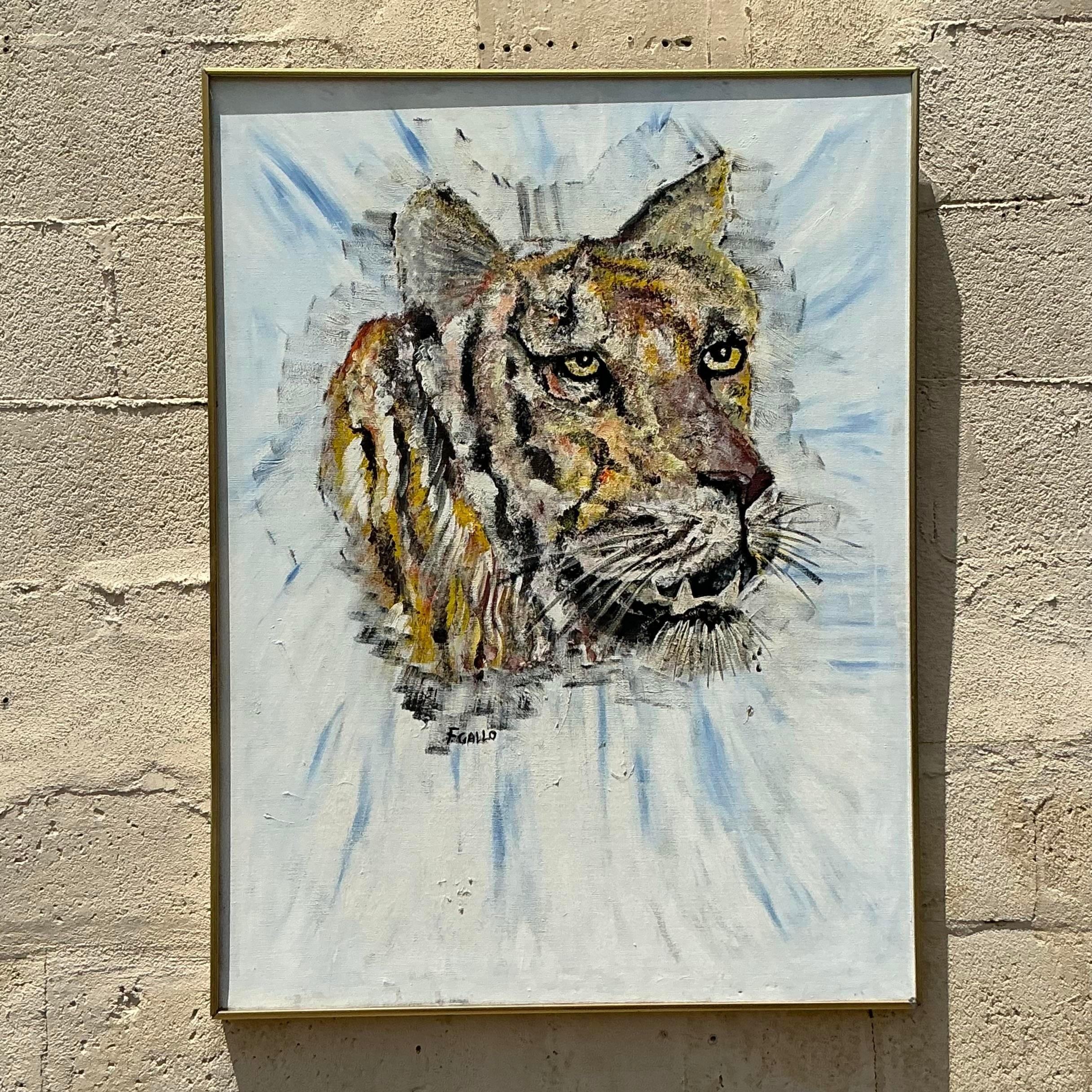 Pittura a olio originale vintage boho di tigre in vendita 2